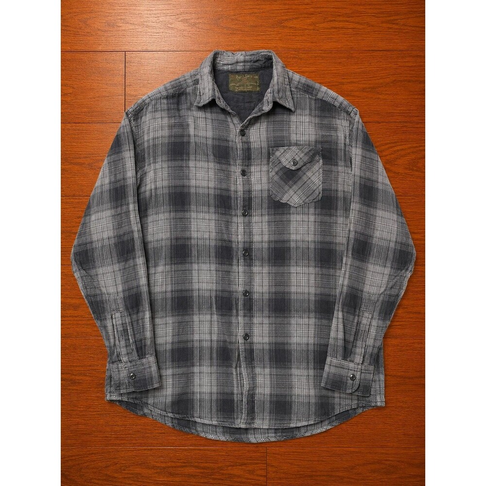 Rustic Outfitters Gray Plaid Shirt Mens Medium Long Sleeve Button Front M